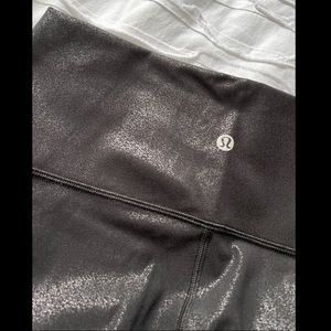 lululemon shimmery black / faux-leather leggings